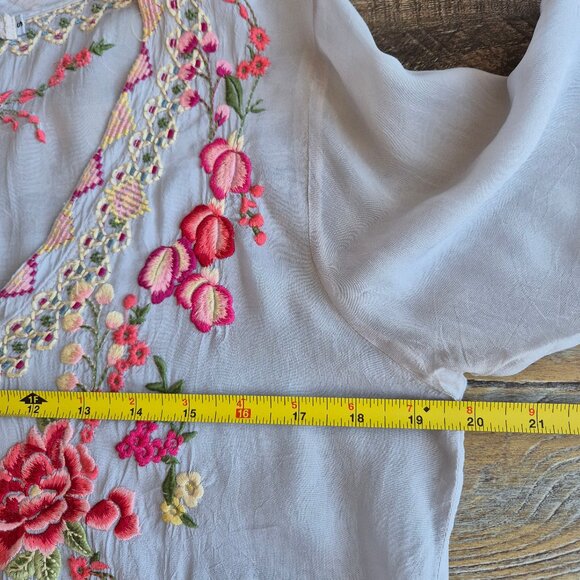 Johnny Was Floral Embroidered Semi Sheer Chiffon Tunic Blouse 3/4 Sleeve - Picture 12 of 14